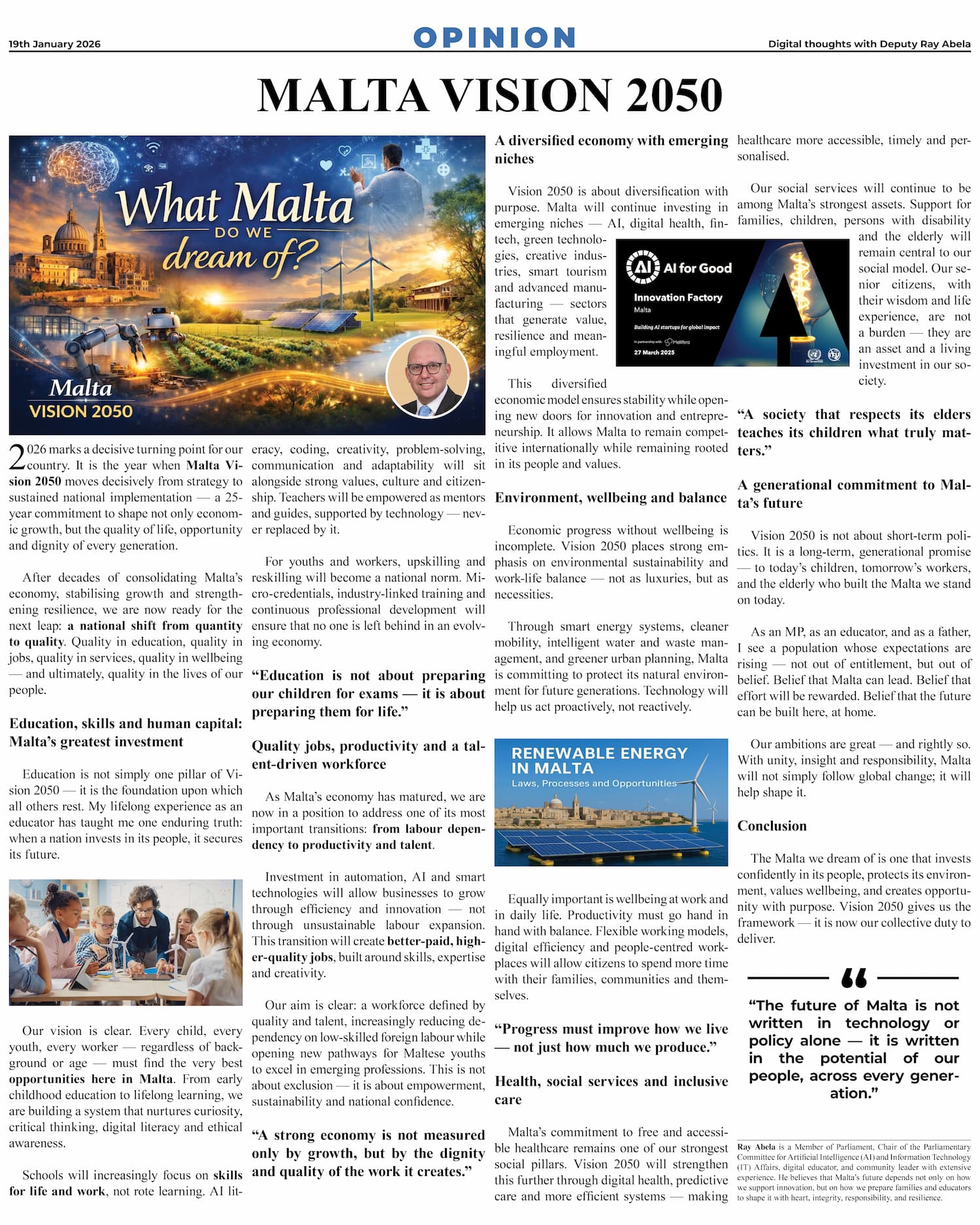 Ray Abela — article excerpt, Opinion, January 19, 2026